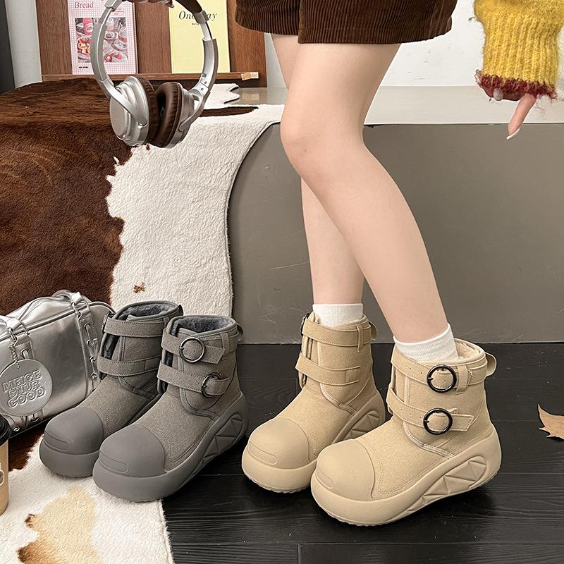 Women's fur one thick bottom heightening winter lightweight warm snow boots non-slip wear-resistant casual sports cotton shoes