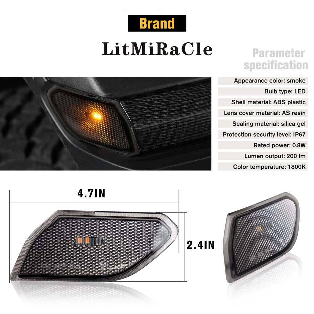 LitMiRaCle LED Seitenmarkierungsleuchte mit Rauchglas für Jeep Wrangler JL & Gladiator JT