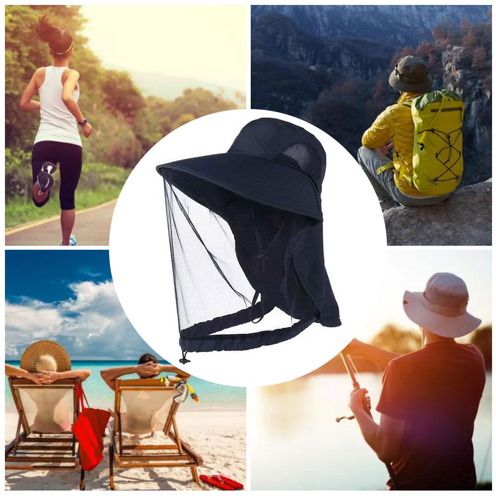 Outdoor Mosquito Head Net Hat Net Mesh Bucket Hat with Neck Flap for Fishing Hiking Camping Climbing