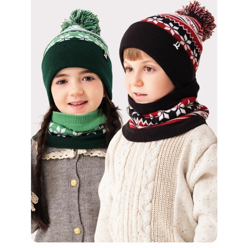 Children's Hat Scarf Set in Stock, Thickened Warm Woolen Hat Set, Children's Knitted Hat Set
