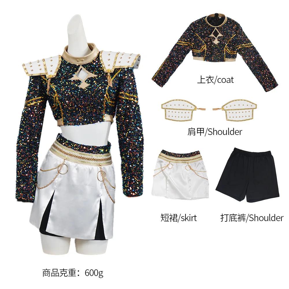 KPop Demon Hunters Kids Rumi Zoey Mira Cosplay Glitter Costume White Uniform Set Huntrix Outfit For Girls  Halloween Role Play