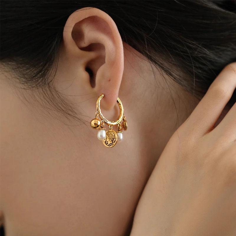 Tassel Pearl Retro Earrings Antique Gold Texture Design Temperament Women's Birthday Party Gift Ear Jewelry
