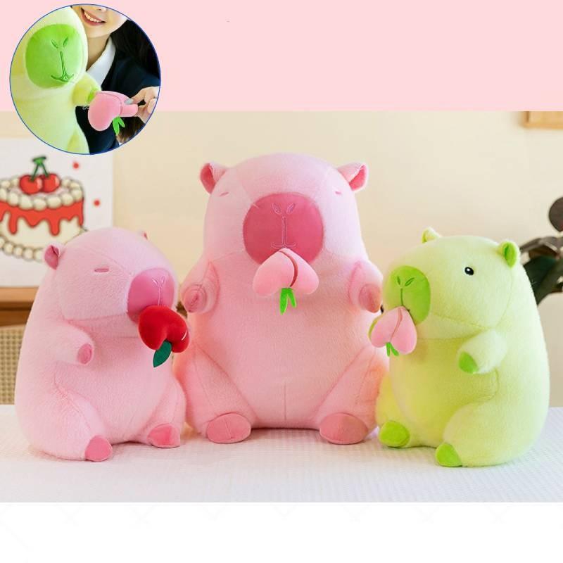 Adorable Peach Capybara Plush Toy Soft Pillow Doll In Green And Pink Colors