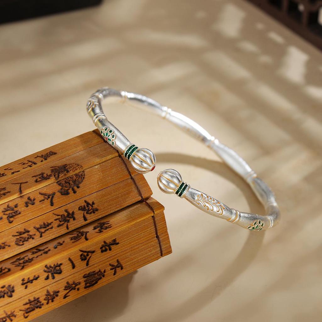 Gilt Cloisonné Lotus & Bamboo Pumpkin Head Bangle: Elegant Ancient Charm and Luxurious Style