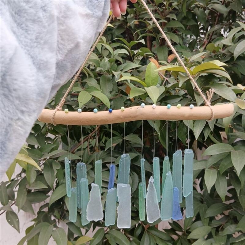 Sea Glass and Driftwood Wind Chimes Handcrafted Windchimes Suncatchers Beach Coastal Decors for Home Garden Balconys P9YB