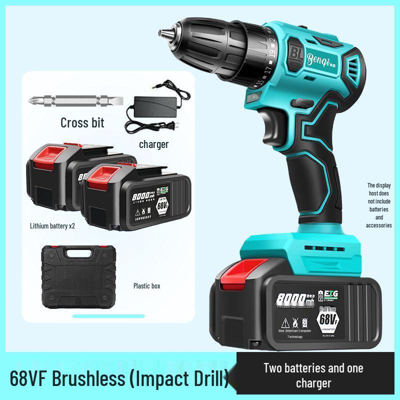 High Power Cordless Brushless Impact Drill with Pure Copper Motor and Rechargeable Lithium Battery