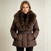 Womens Mid-Length Puffer Coat With Faux Fur Collar Slim Fit Warm Winter Outerwear