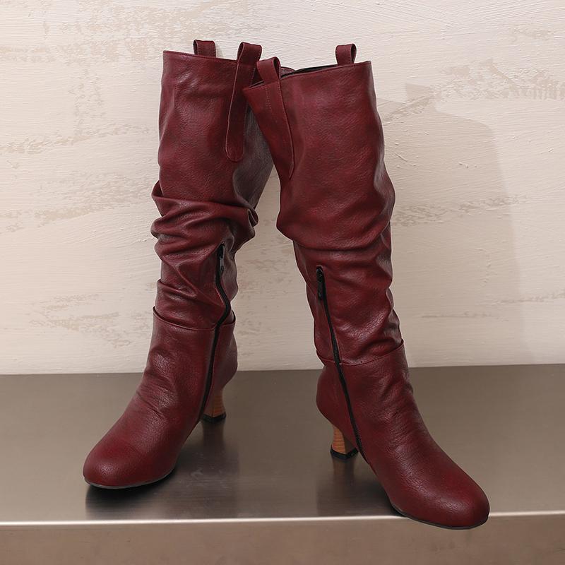 

Women s high-heeled boots autumn and winter simple and versatile solid color large-size casual medium boots 50