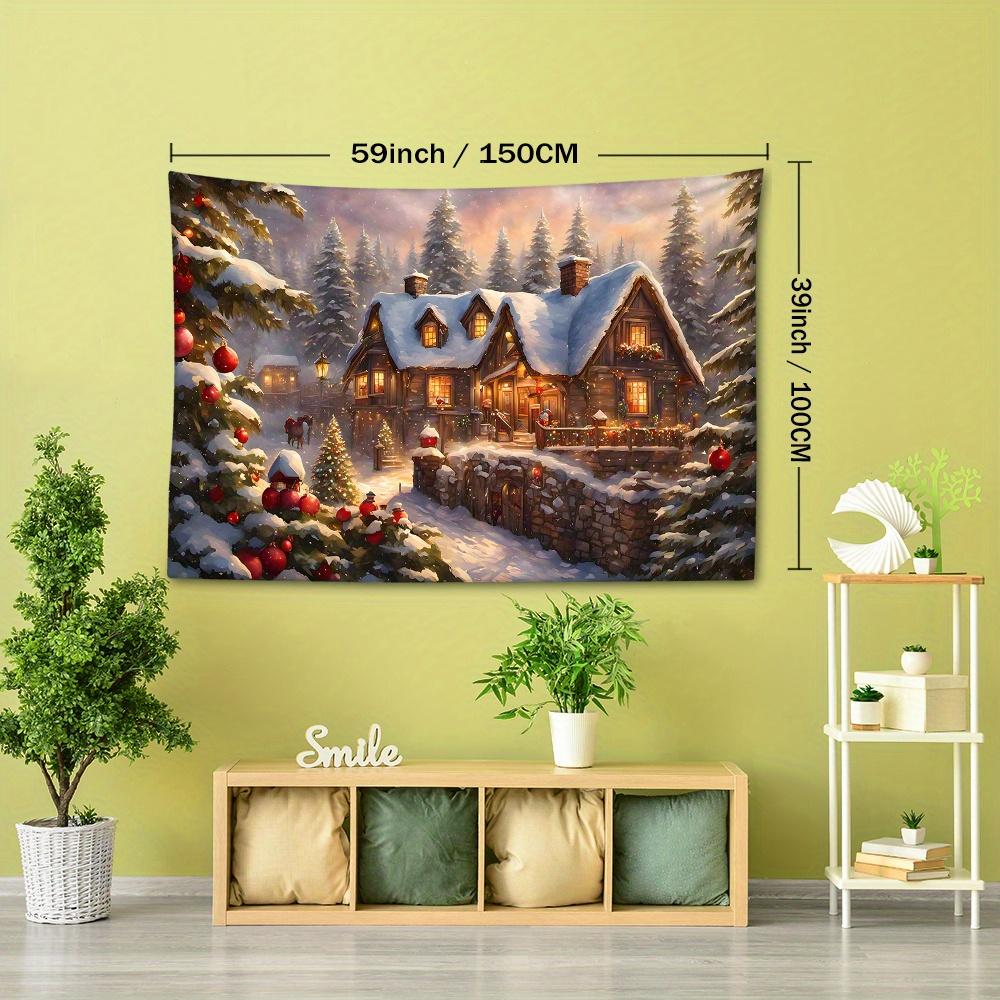 1pc Christmas Tree Holiday Atmosphere Tapestry, Christmas Town Tapestry Wall Hanging for Room Decor, Bedroom Decor, Living Room Background, Natural St