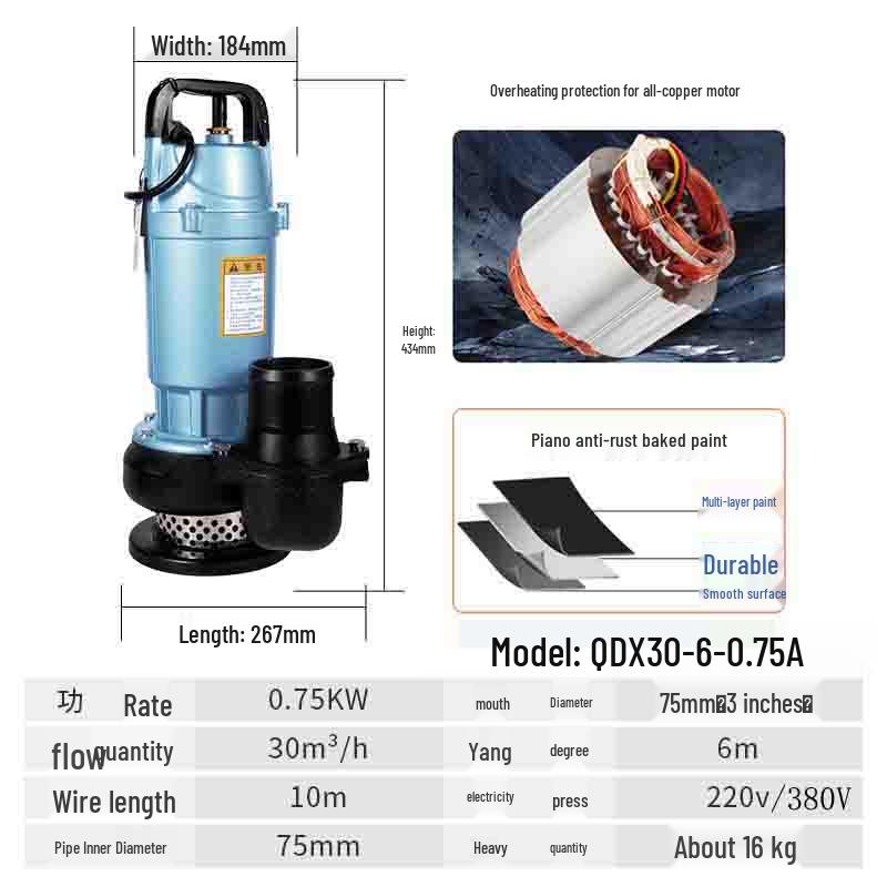 Dayuan 220V High-Pressure Submersible Pump for Agricultural, Industrial, and Household Water Irrigation