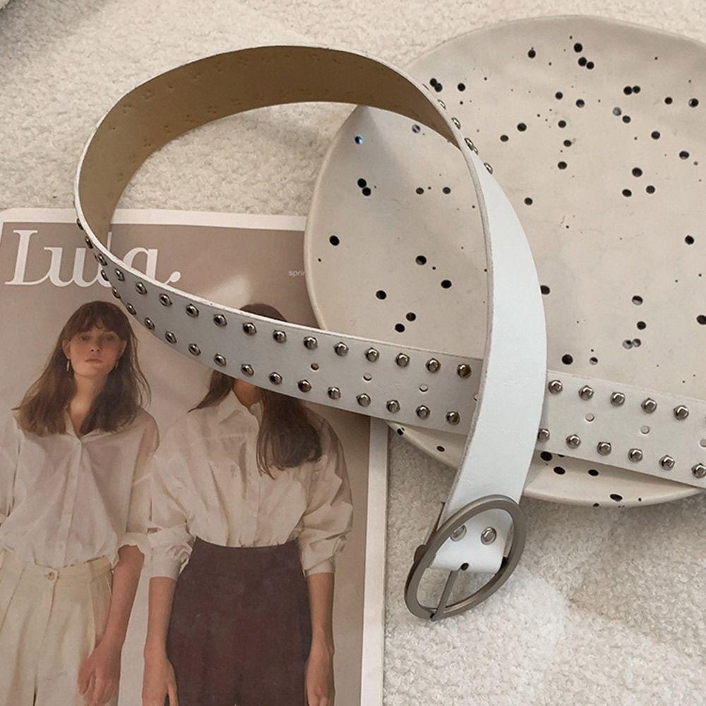 Alloy Buckle Y2K Belt Pu Leather Skinny Waist Straps Retro Bohemian Rivet Belt  Women