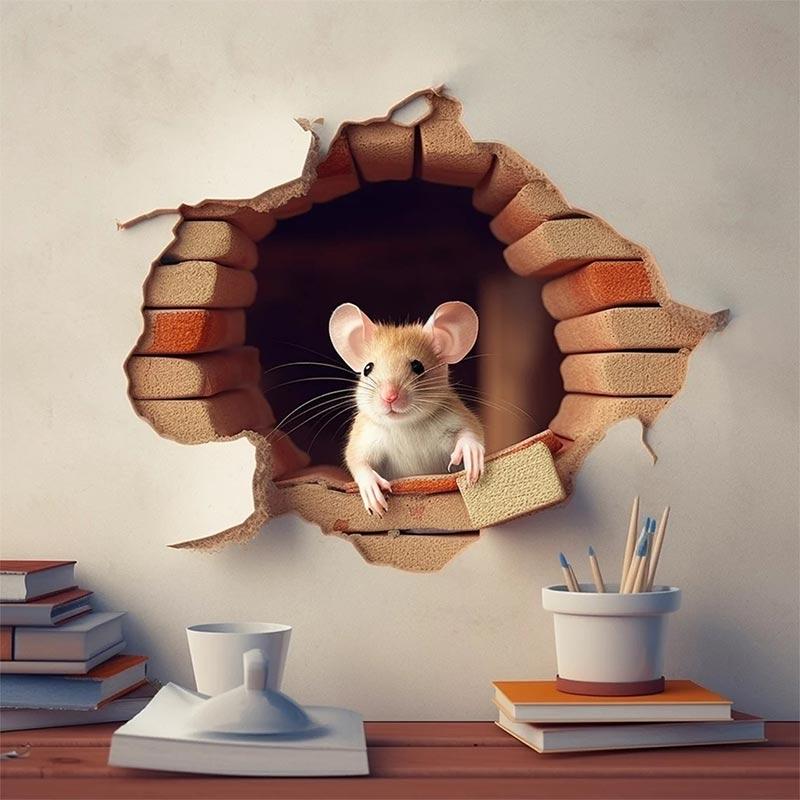 Cute Mouse Hole Wall Sticker , Mouse Reading Book in Wall Hole decal, Mouse Hole Sticker, Mouse Reading Decor Waterproof Decals Stickers M735 01-12cm Longest Side