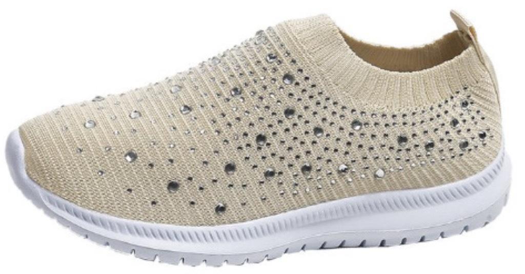 

Plus size rhinestone stretch socks shoes casual men s and women s sneakers fly weave breathable lightweight shoes 43