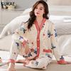 SUKAE New M-5XL Autumn Winter New Cotton Women Pajamas Lady Pijamas Set Loungewear Kimono Cardigan Long Sleeves V-neck Homesuit