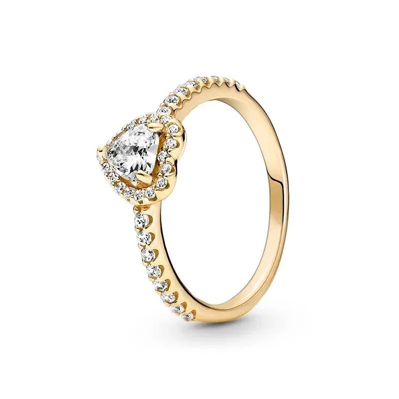 High quality 925 silver gold ring luxury heart-shaped crown circular zircon ring women's charm jewelry gift
