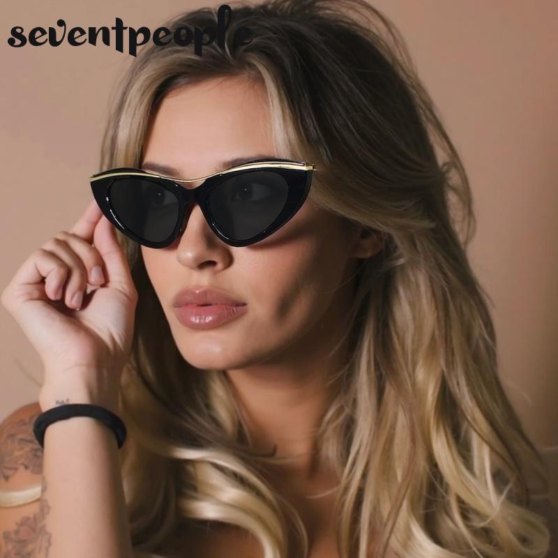 Sexy Cat Eye Punk Sunglasses Women  Luxury Brand Fashion Metal Small Frame Sun Glasses For Ladies Trendy Cateye Shades UV400