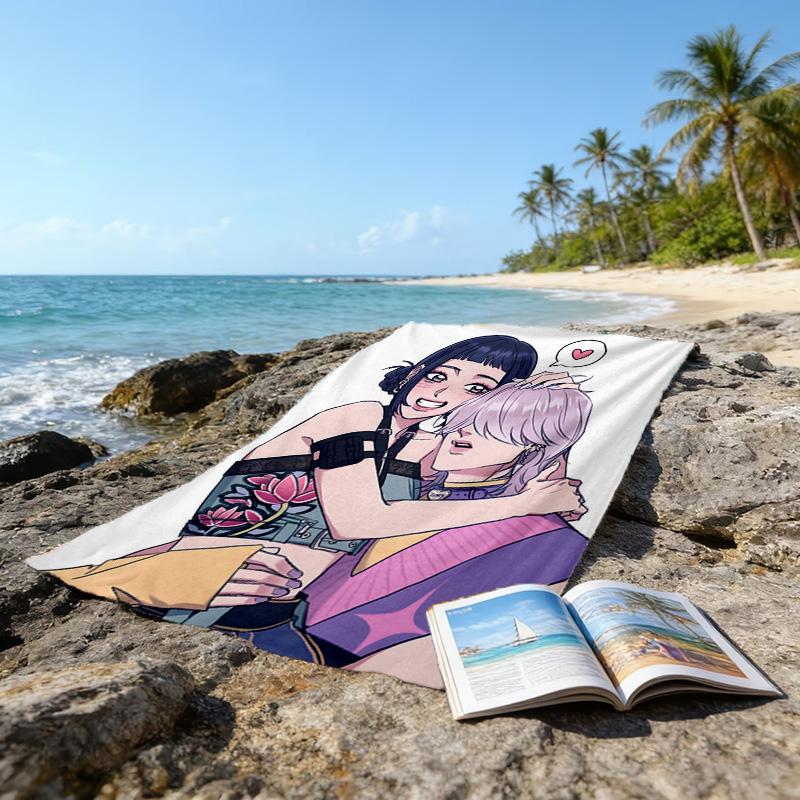 1pc KPop Demon Hunters ZOEY6 Beach Towel, Beach and Seaside Swimming Pool Equipment, Fashion Pattern, Rectangular, Travel Essentials