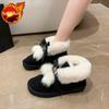 Fashion Cute Bow Round Toe Snow Boots for Women Winter Plush Ankle Furry Hot High Quality Sale Padded New Rock Trend 2025 Woman Shoes