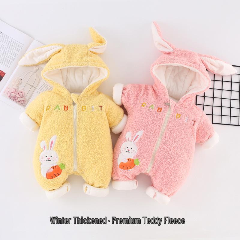 Cozy Newborn Teddy Lambswool Jumpsuit - Warm, Thick, Plush Outerwear for Autumn and Winter