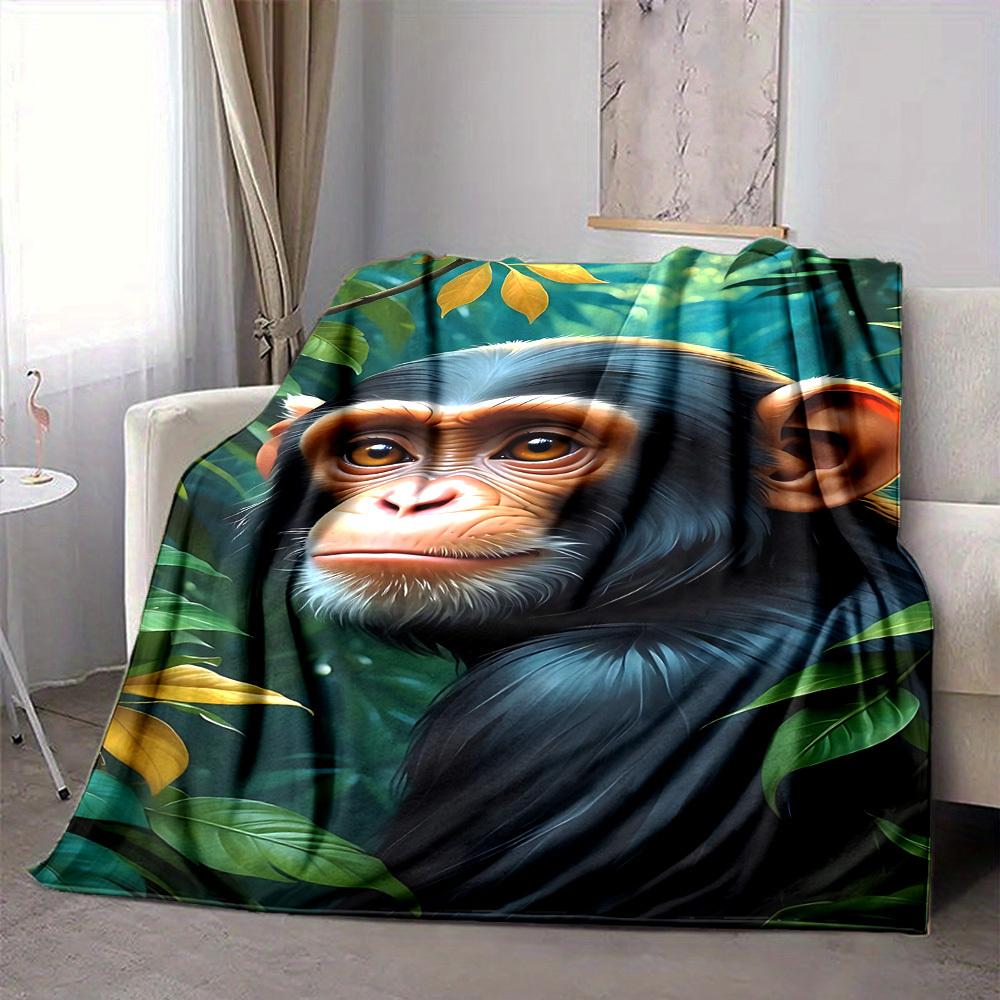 1pc Chimpanzee, Jungle Blanket Lightweight Flannel Blanket Throw Blanket For Sofa, Bed, Travel, Camping, Livingroom, Office yy251015147