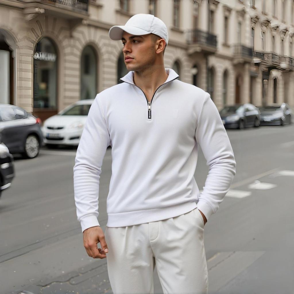 Men's Quarter Zip Pullover Sweater - Solid Color Long Sleeve Casual Top Slim Fit Half Zip Sweatshirt for Autumn & Winter Outwear