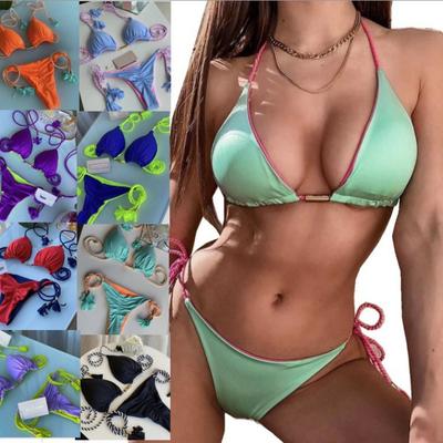 European and American Swimsuit Sexy Triangle Bag Female Split Solid Color Sexy Multi-color Braided Rope Bikini