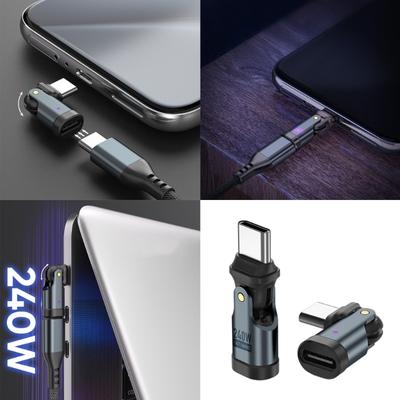 Adapter USB C do C obracany o 180° PD 240W Szybkie ładowanie 480 Mb/s Kompatybilny z telefonem, laptopem, tabletem Szybkie zasilanie urządzenia