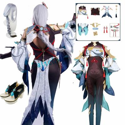 Game   Shenhe Cosplay Costume Shenhe Jumpsuit Wig Shoes Shen He  Battle Suit Bunny Cosplay Anime Outfit