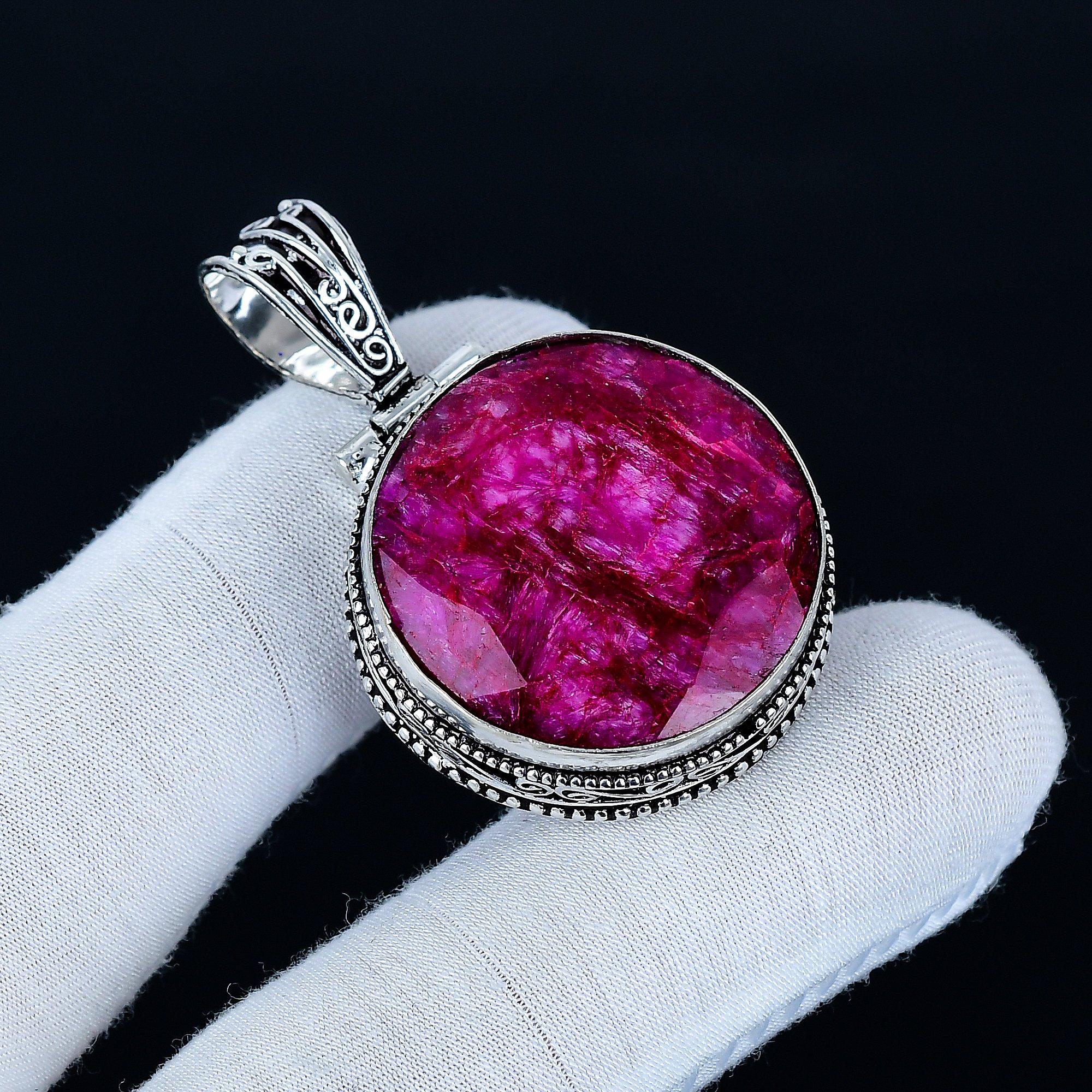 

Kashmir Ruby Pendant, 925 Sterling Silver Handmade Jewelry, Kashmir Ruby Silver Pendant, Party Wear Jewelry For Women s, Pendant Wadding Gift 4.5 Cm красный
