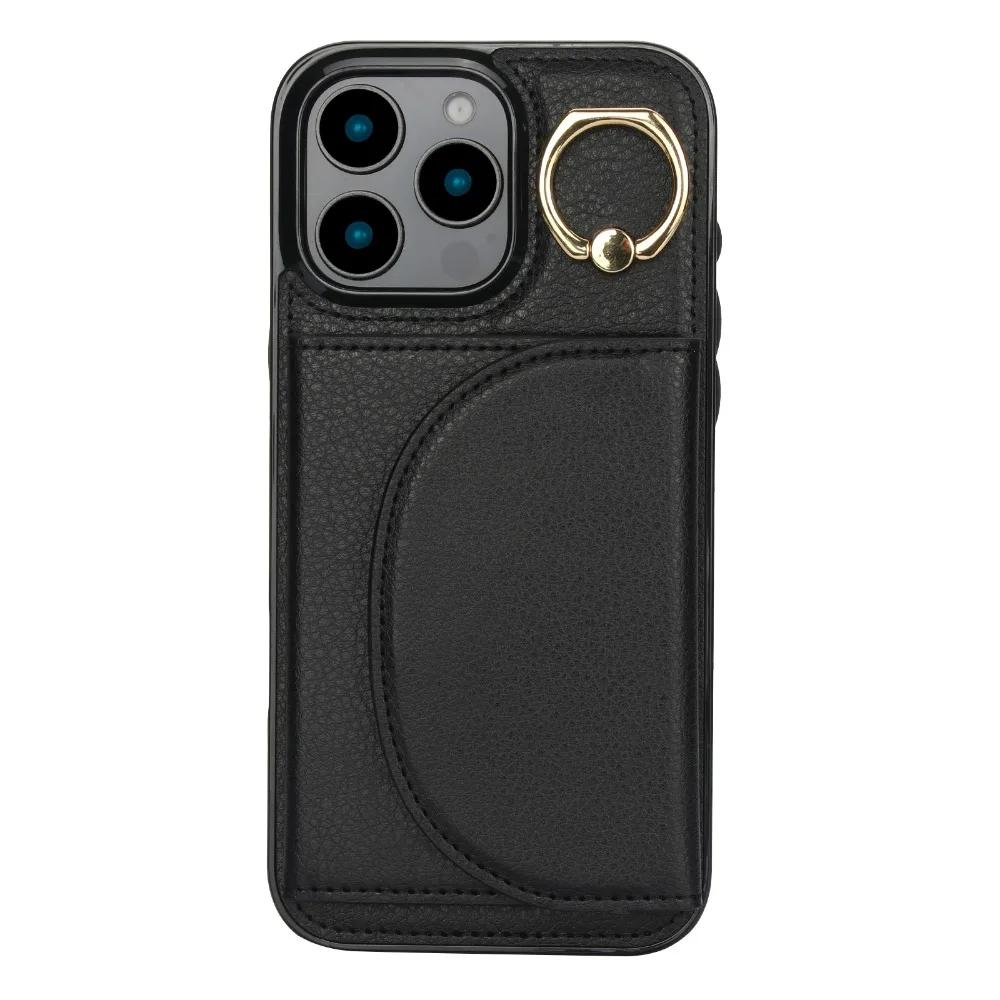 Brieftasche mit Kartenhalter Ring Kickstand Leder Handyhülle für iPhone 16 15 14 13 12 11 Pro Max X XS XR 7 8 Plus Schutzhülle