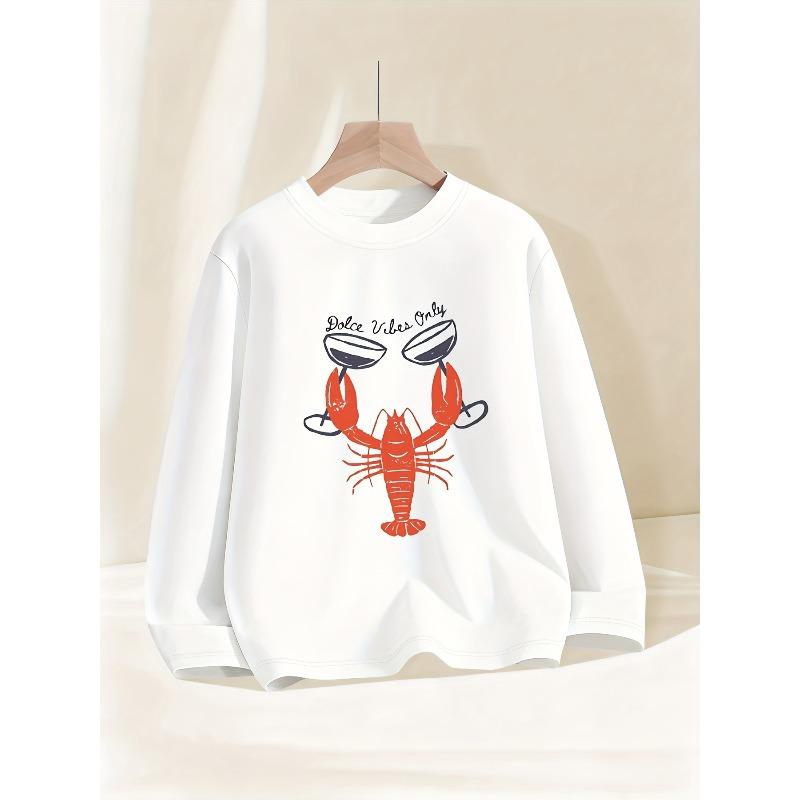 Kids Sweatshirt Casual Fashion Cotton Crew Neck with Lobster Graphic, Simple Everyday Kids Sweatshirt 110