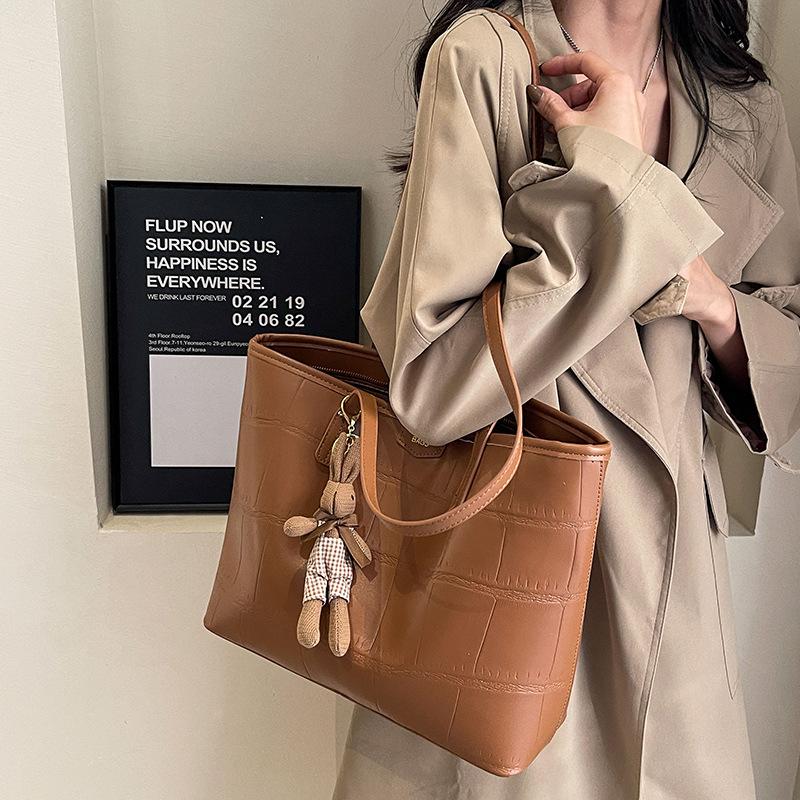 Large Capacity Tote Bag for Women's High End Simple Plaid Handbag Shoulder Bag Trendy