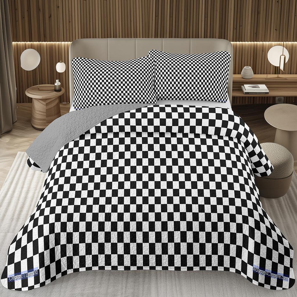 Grid Bedspread Black And White Checkered Bedding Set,Farmhouse Buffalo Plaid Coverlet Geometric Gingham Checkerboard Bed Cover