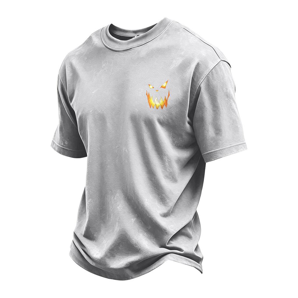 Men's Retro Halloween Print Neck Short Sleeve T-Shirt for Casual Holiday Wear