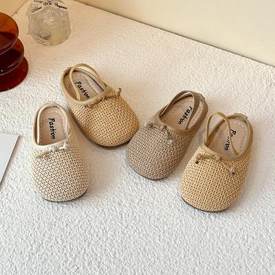 Children's Summer Woven Sandals Girls Bow Princess Shoes Versatile Two Way Wear Cool Flip Flops Stylish Lightweight Comfortable Kids Shoes