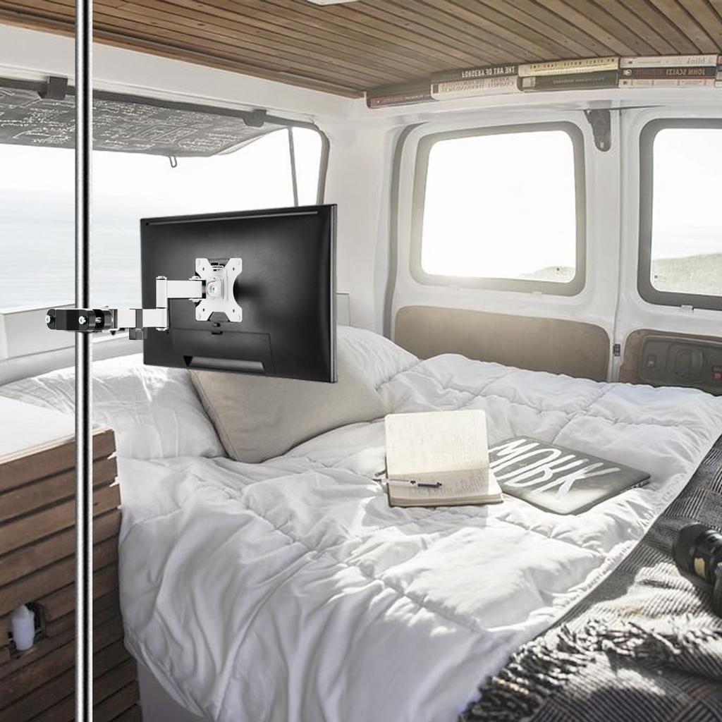 ACCURTEK Pole-Mounted LCD Monitor Arm, Compatible with 17-32 Inch Monitors, 8kg Weight Capacity, Adjustable Angle/Rotation, White