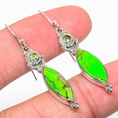 Natural Copper Turquoise,Peridot 925 Solid Sterling Silver Earring 1.75" y1B59
