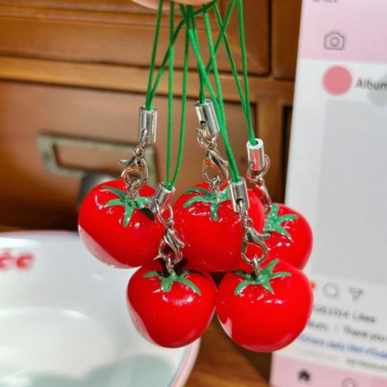 Decorative Pendant with Lanyard 1:1 Realistic Red Tomato Shape Keychain Bag Charm Mobile Phone Hanging