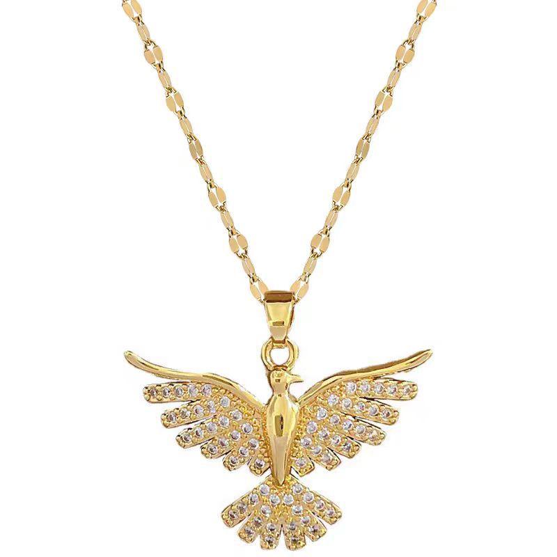 Titanium Steel Full Diamond Phoenix Wing Spread Necklace Women'S Light Luxury Simple Personality Versatile Collarbone Chain Jewelry