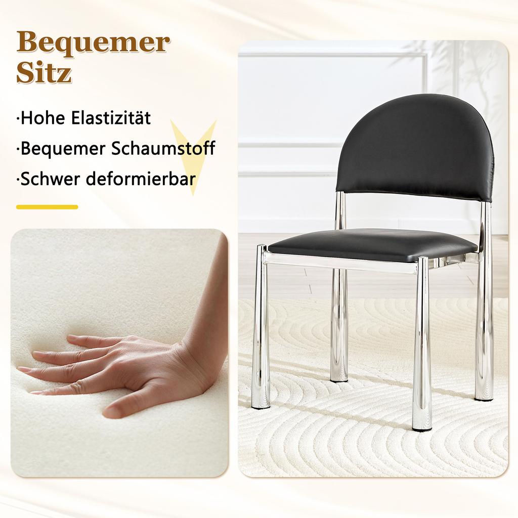 Set of 2 Modern Dining Chairs, Upholstered Chair with Semi-Circular Backrest, PU Leather & Metal Legs, Chairs Only Included, No Table, 80cm High