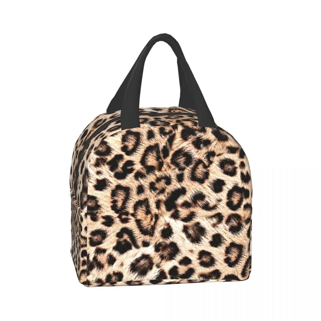 Leopard Print Insulated Lunch Tote Bag for Women Animal Skin Portable Cooler Thermal Food Lunch Box Kids School Food Picnic Bags