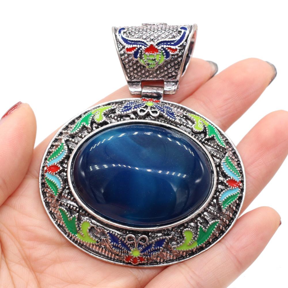 1Pc, Boho Energy Natural Stone Oval Pendant, Reiki Healing Crystal Charms for DIY Women's Necklace Accessories, Halloween Jewelry Making Craft Gift