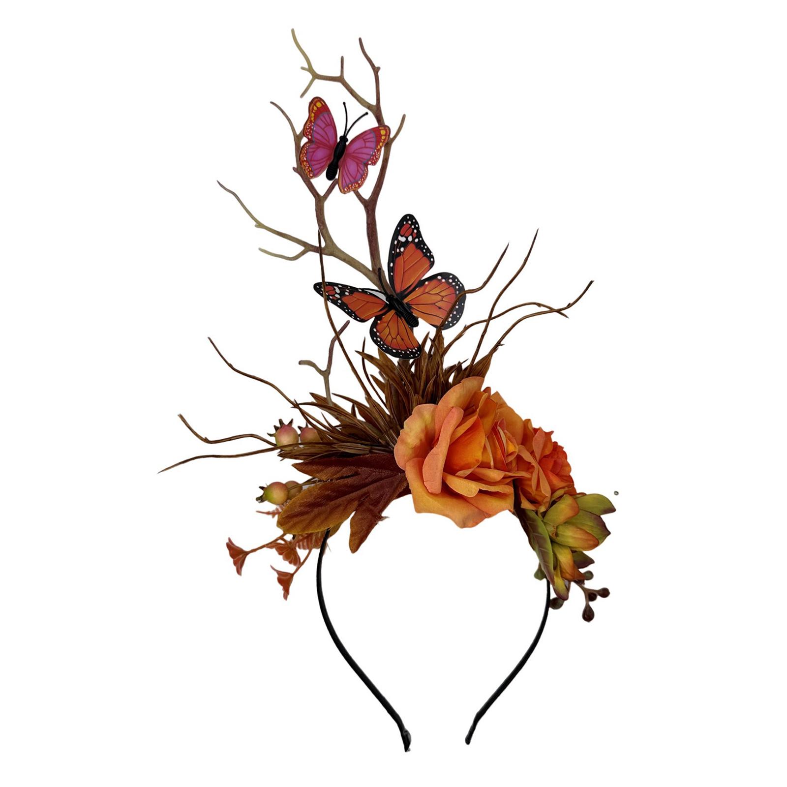 Unique Flower Branch Butterfly Headwear Party Sexy Flower Headbands Devil Branch Animation Hair Hoop for Live Show Role D