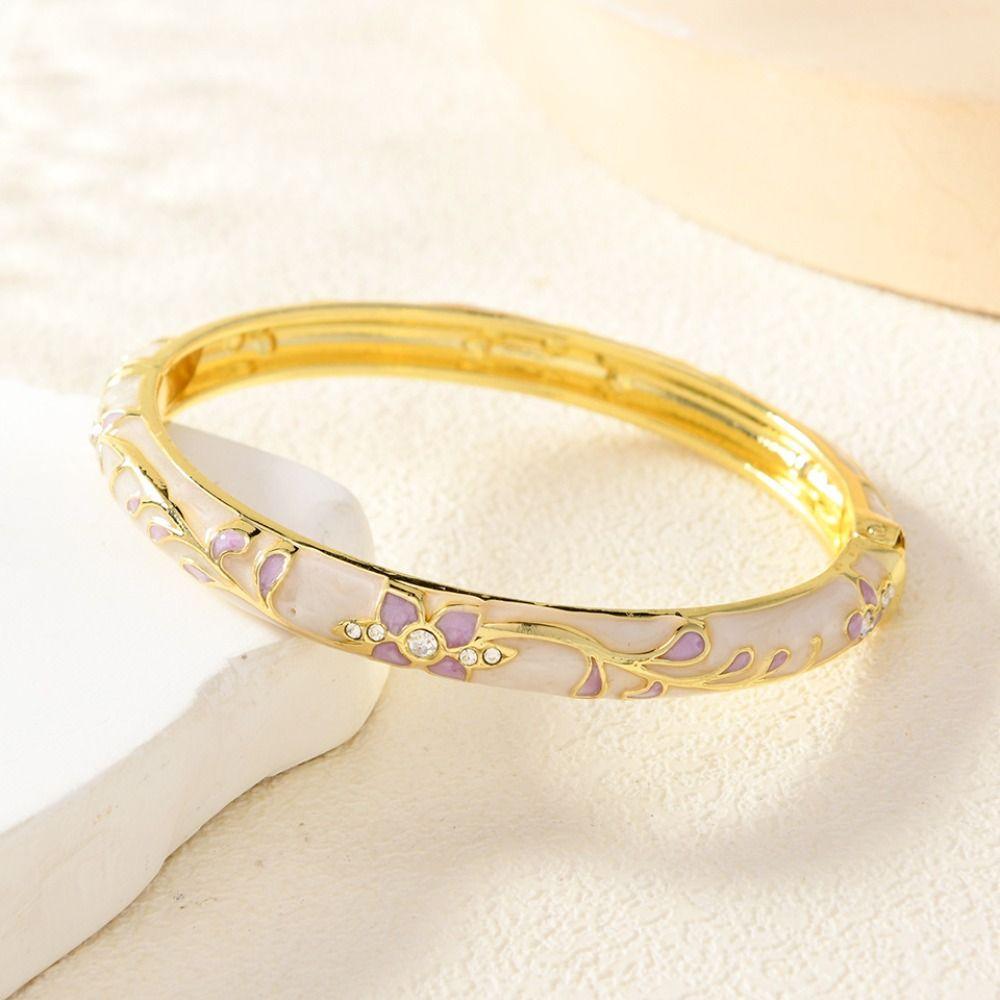 Rhinestone Flower Jewelry Flower Design Enamel Bracelet Jewelry Cloisonné Bracelet  For Girls