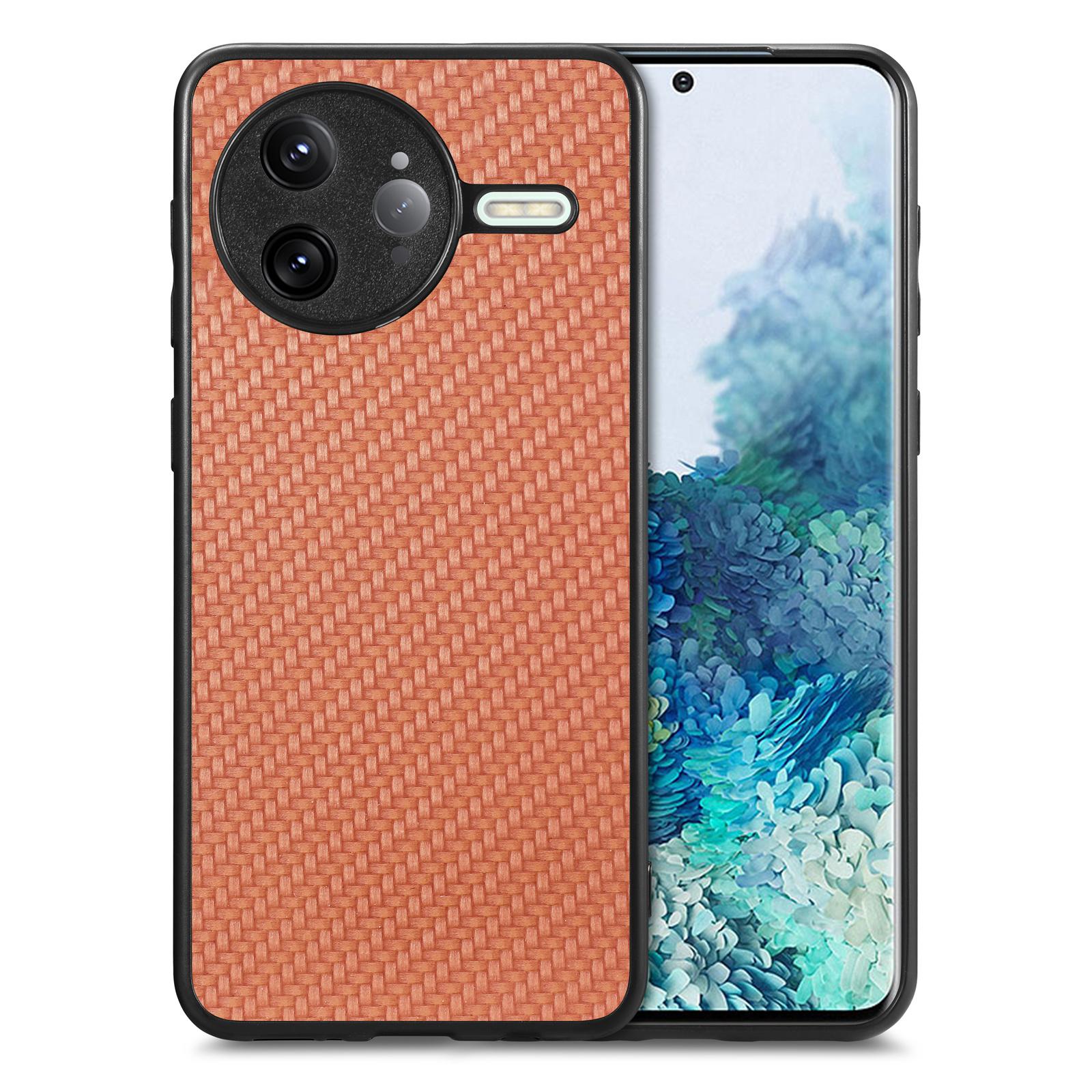 

For Xiaomi Poco F7 Ultra 5G/Xiaomi Redmi K80 Pro 5G Case Carbon Fiber Texture PU+PC+TPU Phone Back Cover Brown