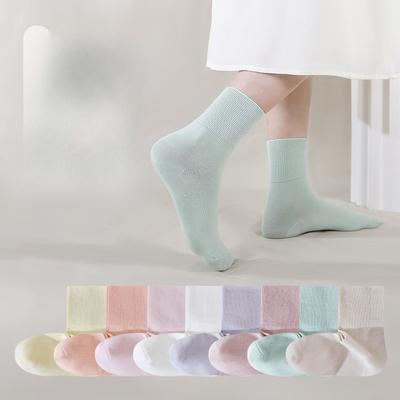 Spring and Summer Women's Socks: Pure Cotton Soft Mid-calf Socks, Breathable Mid-calf Socks, Solid-colored Sports Women's Socks