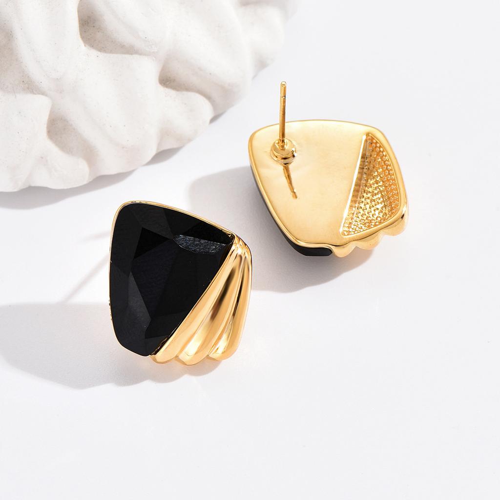Fashionable Black Resin Spliced Diamond Earrings with A Trendy and High-end Feel, Personalized Earrings