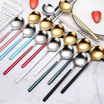 Cuillère en acier inoxydable de style coréen, cuillère à long manche exquise pour la maison, cuillère à soupe, cuillère ronde pour la cuisine et la salle à manger