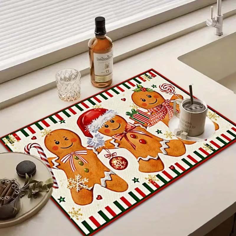 Cartoon Christmas Diatom Mud Water Absorbent Mat - Coffee Machine Heat Insulation & Kitchen Draining Anti-Slip Mat