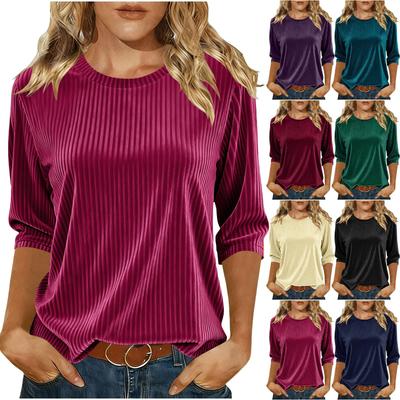 Modisches, farbiges Damen-Pullover-Top aus goldfarbenem Samt mit Rundhalsausschnitt und Dreiviertelärmeln